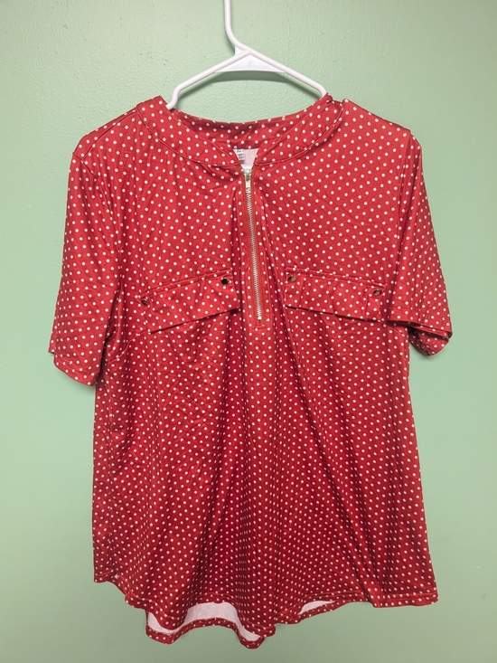 Lucky Brand Tops - Lucky Brand Red Polka Dot Zip-Front Blouse